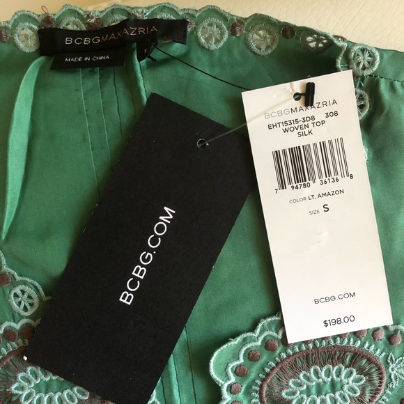 BCBGMAXAZRIA GREEN SILK TOP SIZE SMALL - Picture 14 of 16